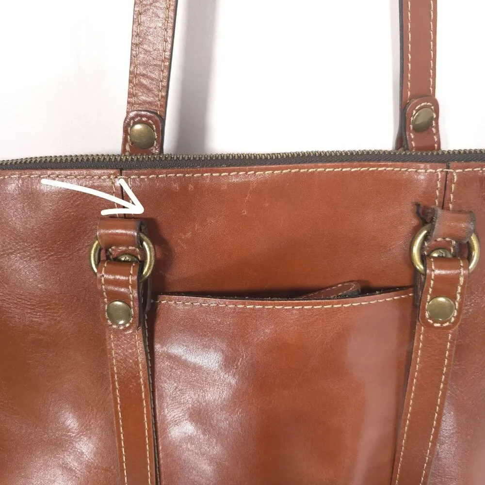 PATRICIA NASH Womens Tote Shoulder Bag Cognac Brown Crossbody LARGE 100% Leather